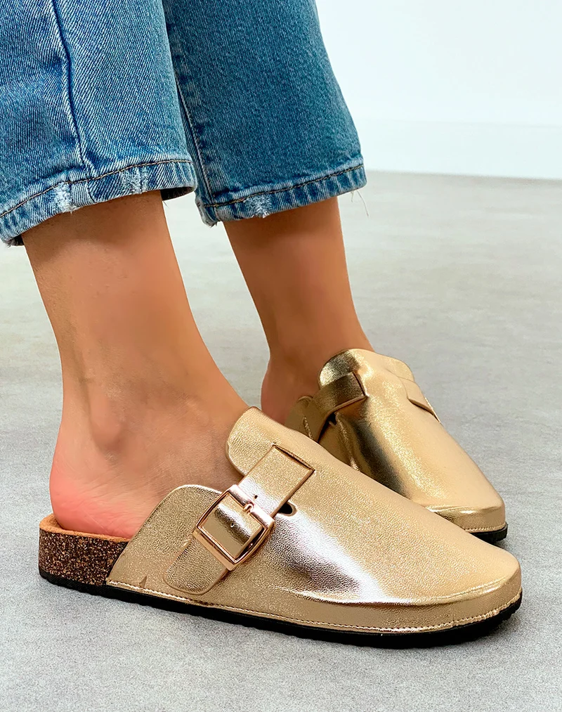Mules Sabots Femme Dorées avec Boucle – Éclat Tendance pour Un Look Lumineux