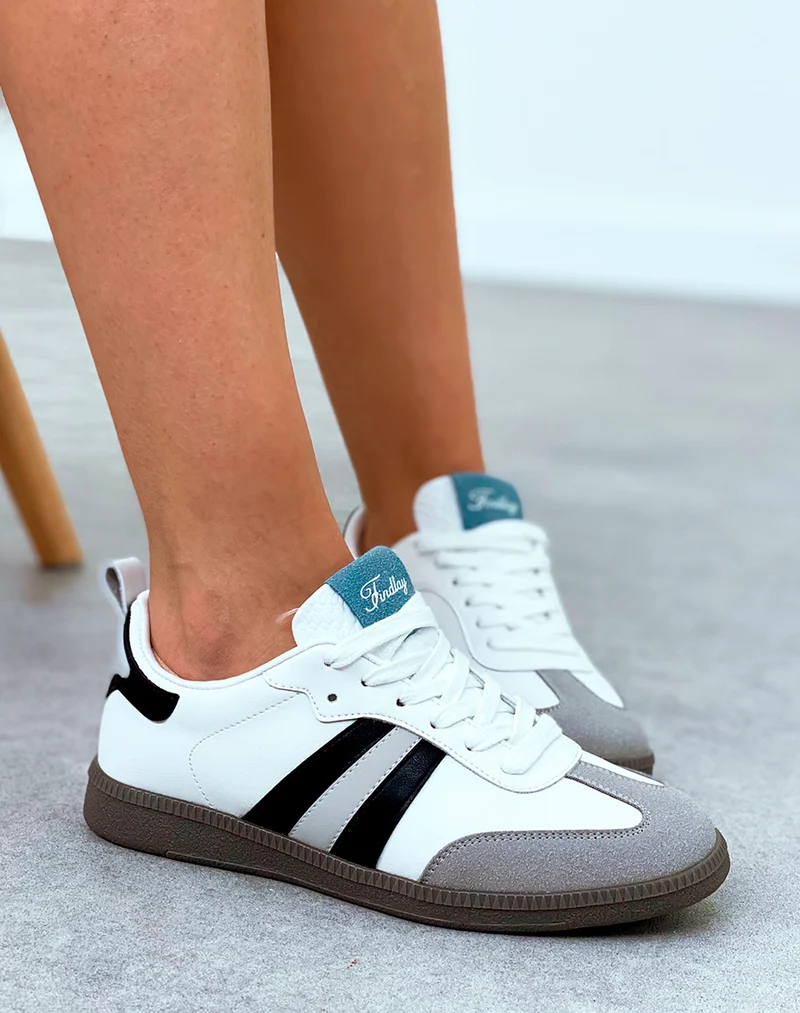 Baskets femme blanche et grise tendance à lacets et empiècements
