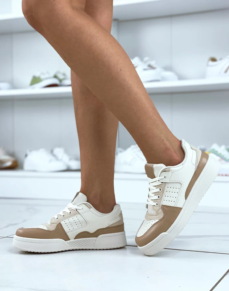 Basket beige à empiècement beige et crème