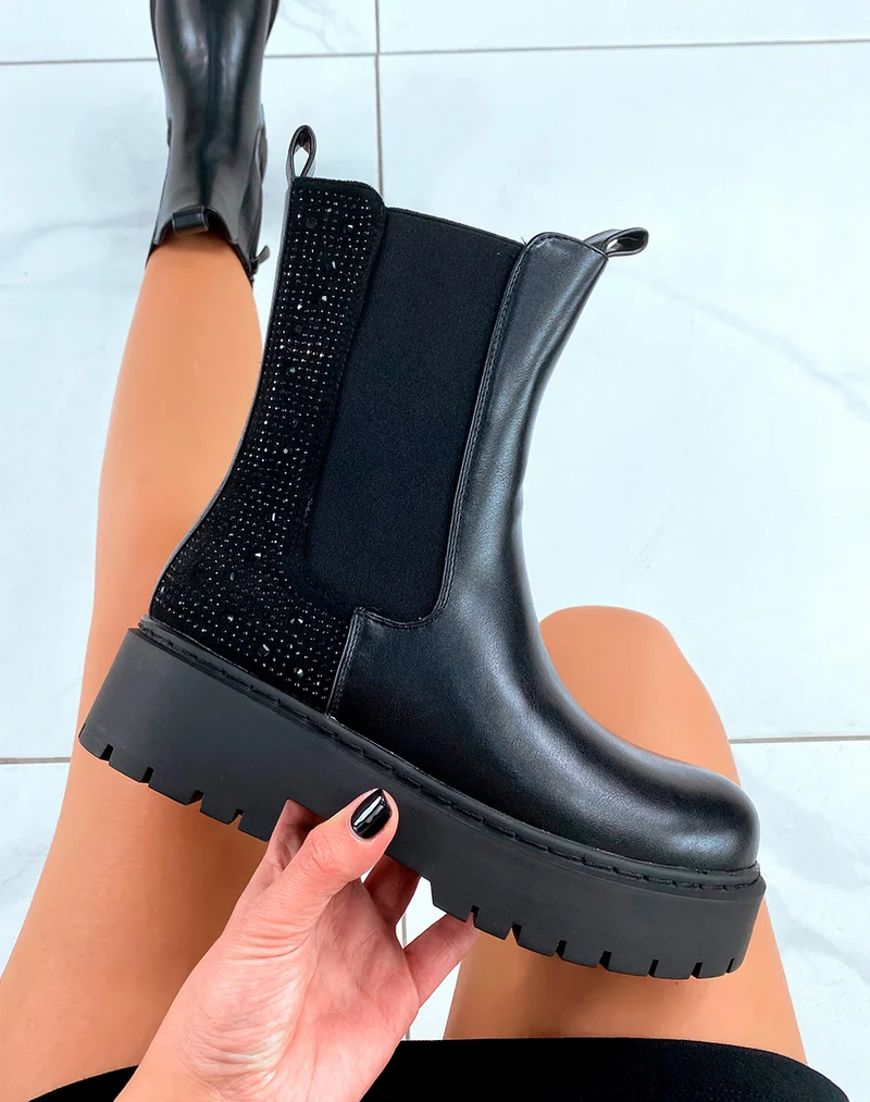 Bottines Chelsea Noires Pailletées pour Femme - Confort et Élégance Quotidienne