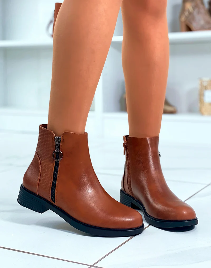 Bottines Camel Bi-Matière : Effet serpent pour femme