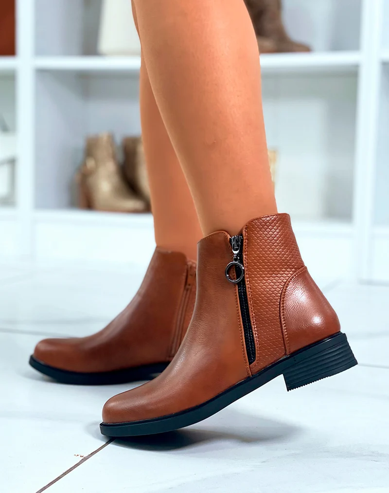 Bottines Camel Bi-Matière : Effet serpent pour femme