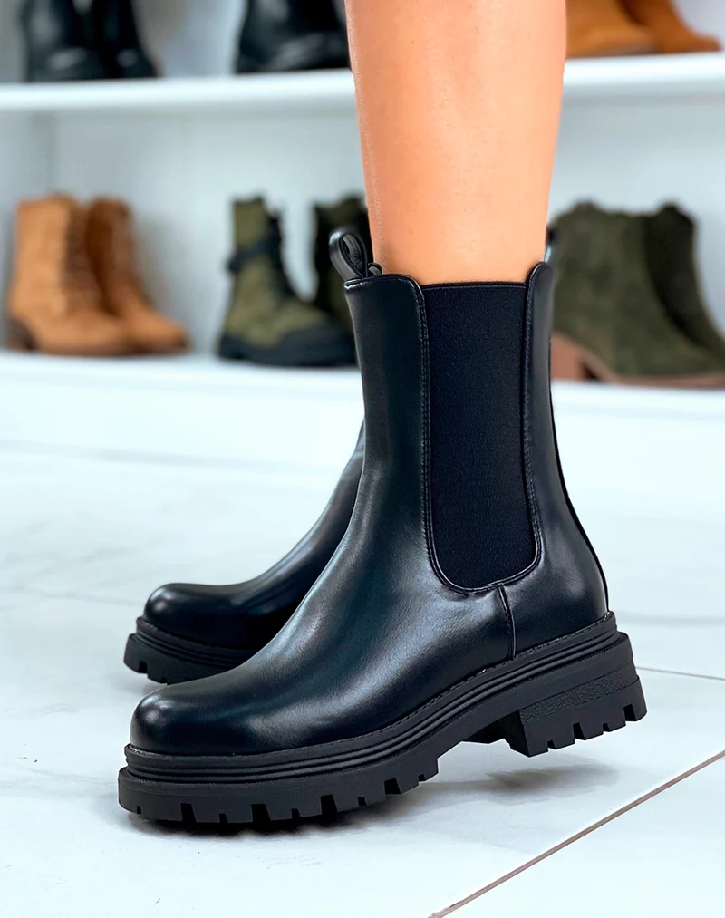 Bottines Noires Montantes Style Chelsea