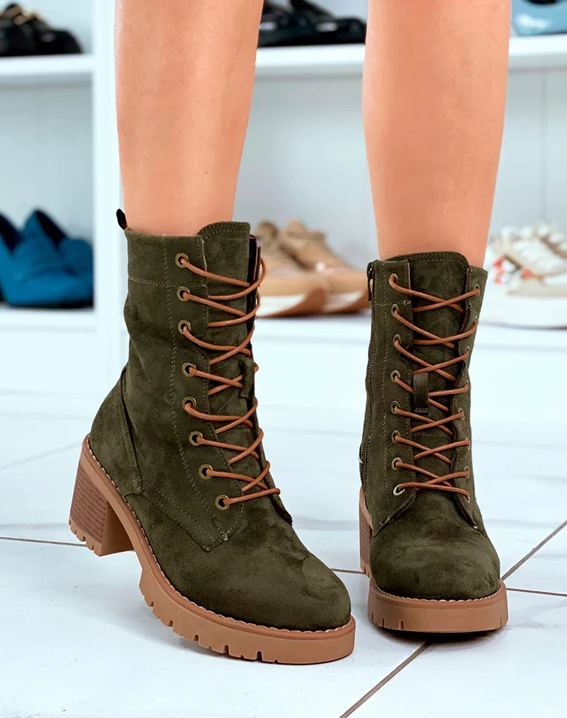 Bottines femme vertes élévation en suédine