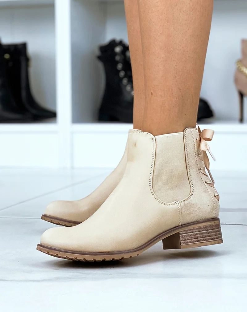 Chelsea boots beiges à noeud