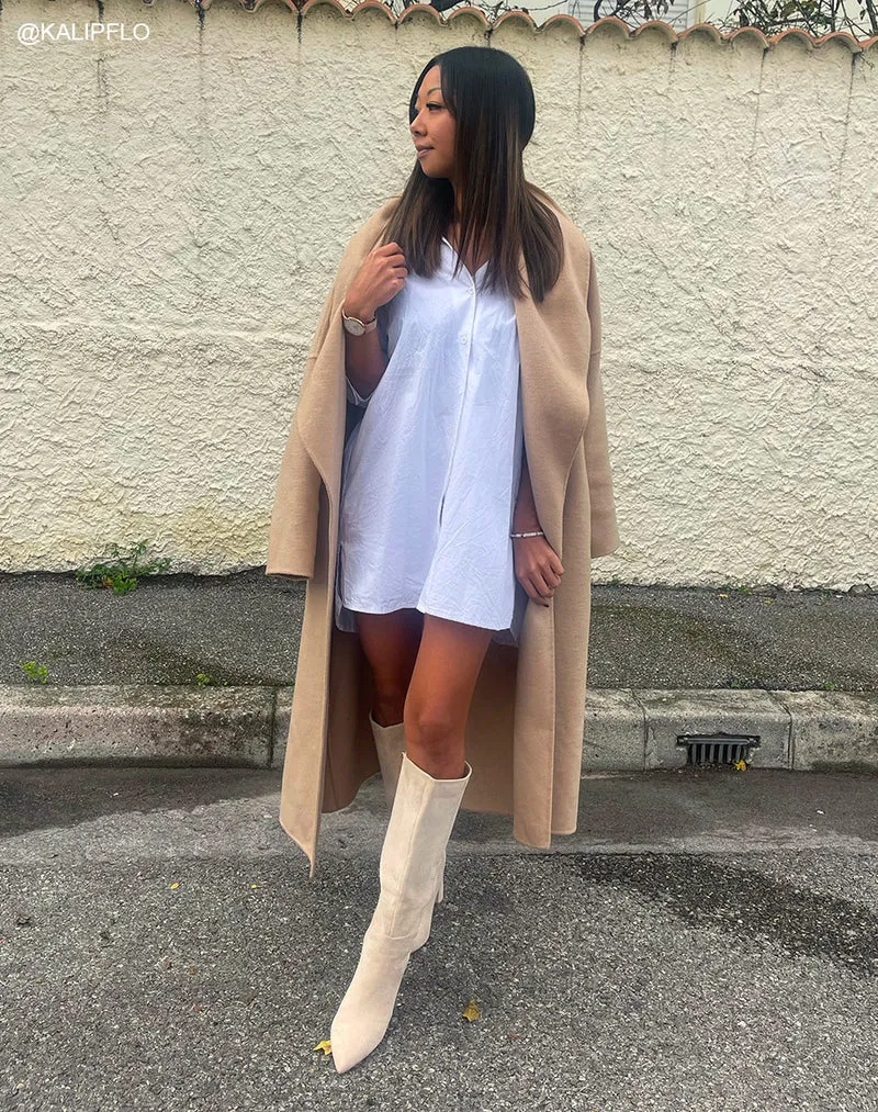 Bottes beiges en suédine à talon et bout pointu