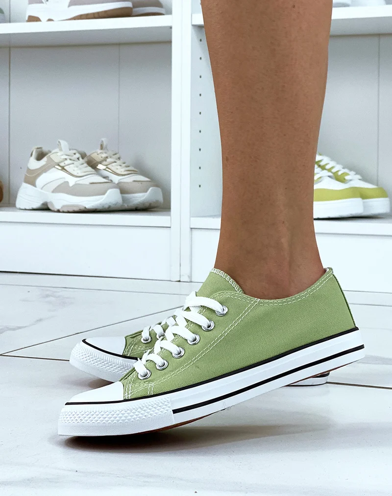Baskets basses en tissu vert pomme