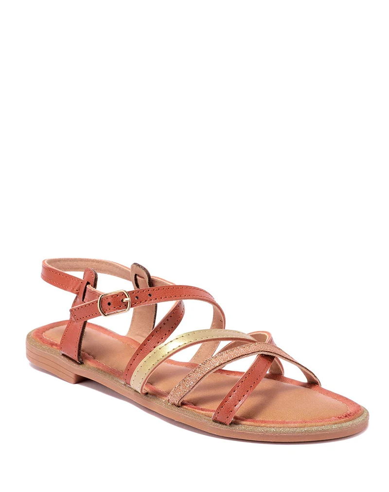 Nu-pieds camel à bride lisses satinées et pailletées