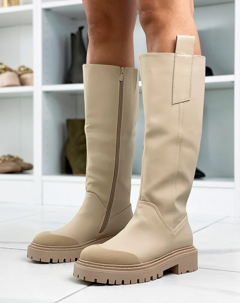 Bottes hautes beiges gommées