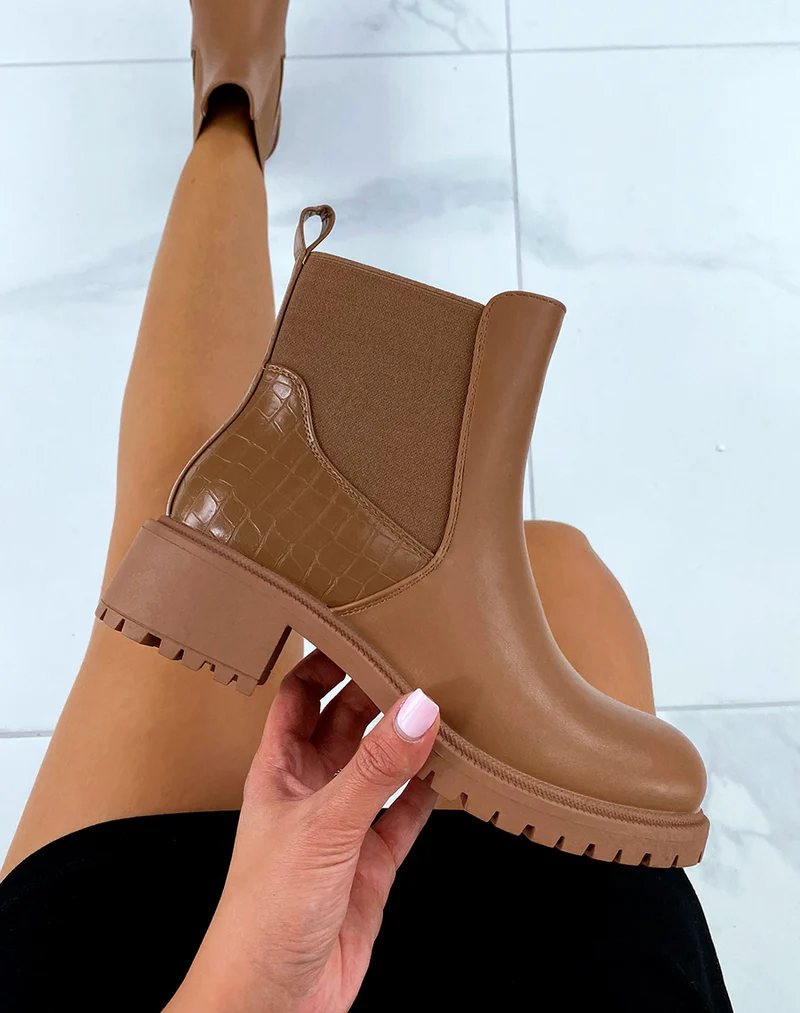 Bottines marron talonnée bi-matières