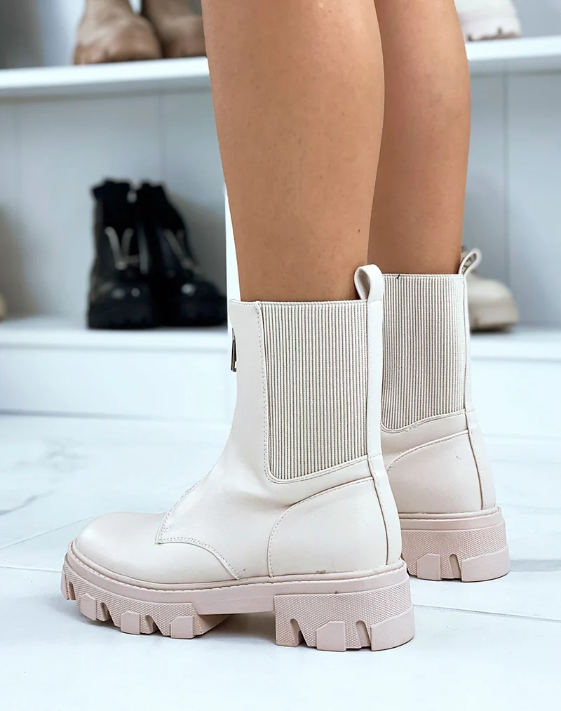Bottines beiges montantes zipées