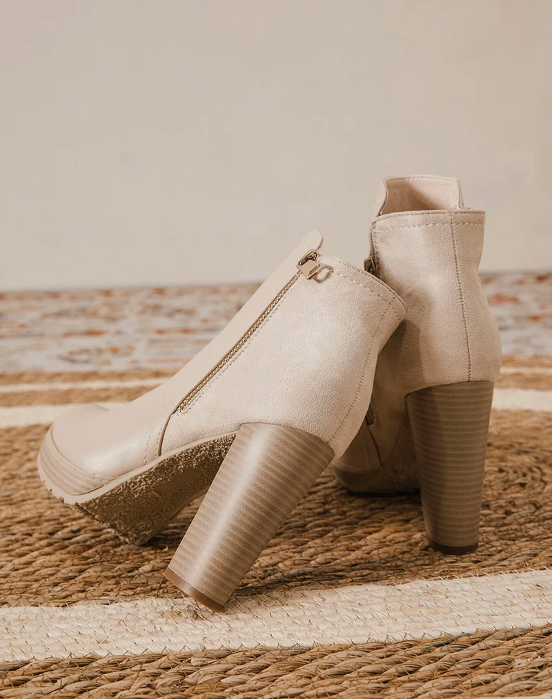 Bottines à talons beige bi matières