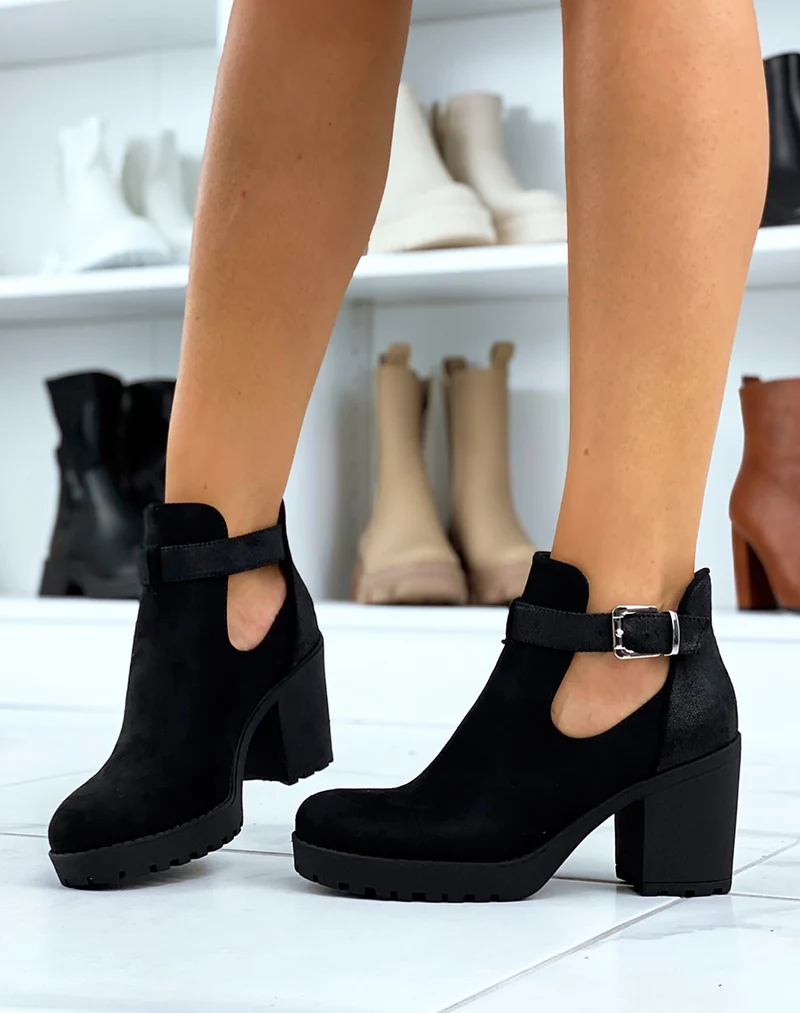Bottines noires bi matières