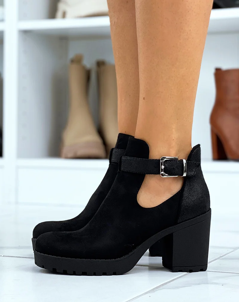 Bottines noires bi matières