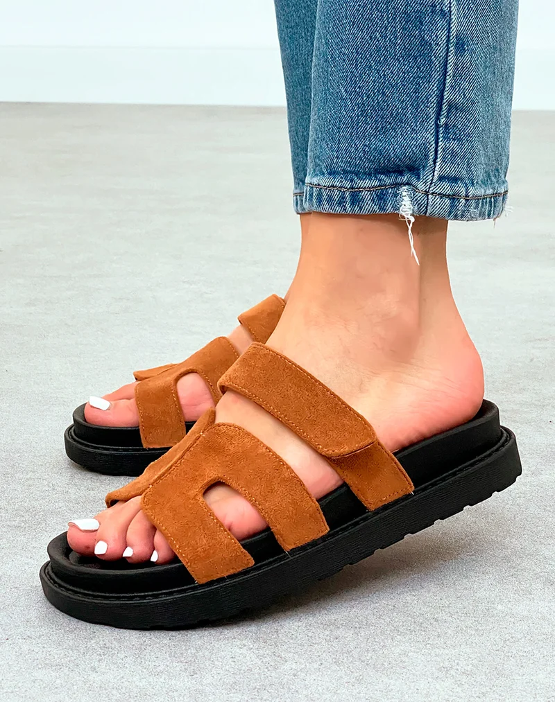 Mules Camel Modernes avec Bride en H et Fermeture Scratch ? Confort Urbain