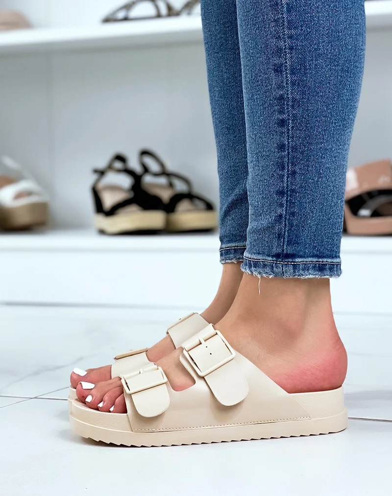 Mules beiges à double brides avant