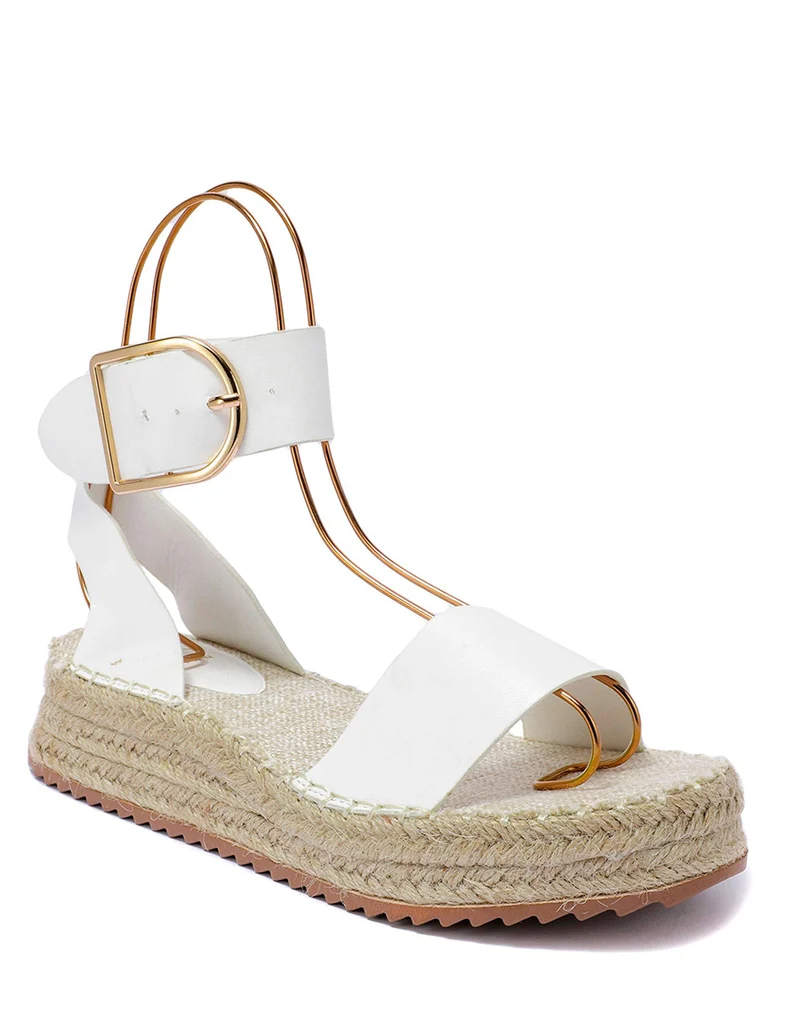Sandales blanches à brides épaisses et semelle en toile de jute