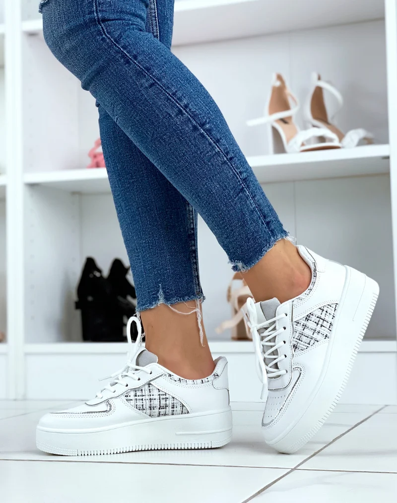 Baskets blanches et grises effet tweed