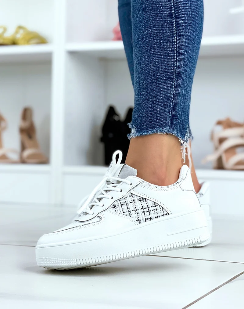Baskets blanches et grises effet tweed