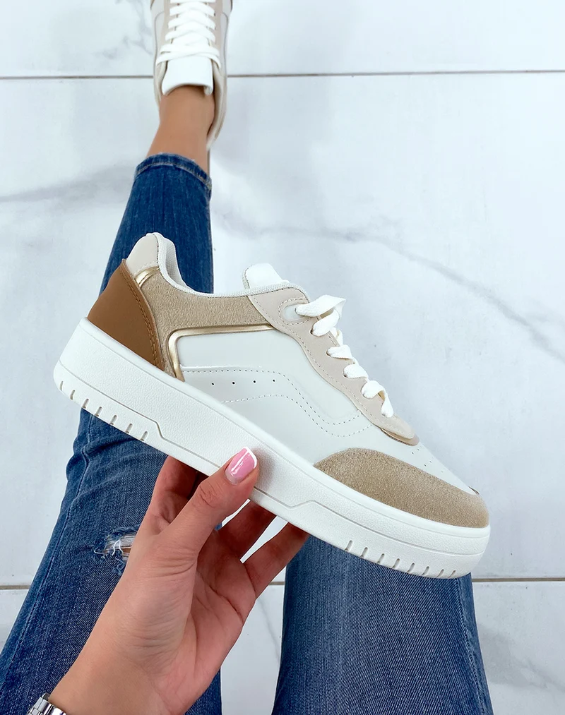 Baskets beiges à empiècements nudes