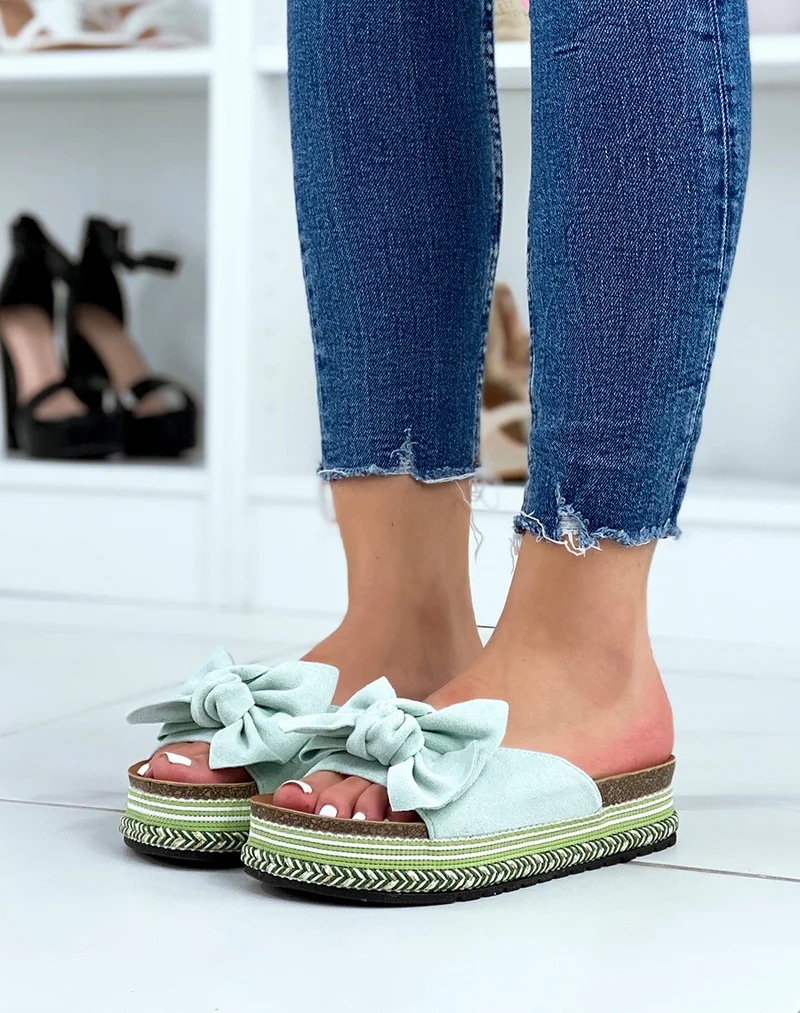 Mules vert d?eau ? noeud et semelle azt?que