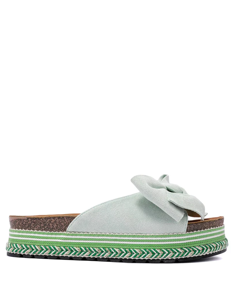 Mules vert d?eau ? noeud et semelle azt?que