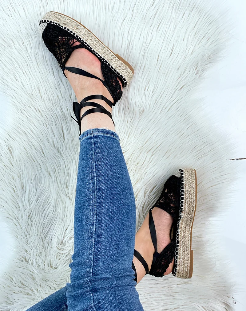 Espadrilles noire à talon en jute