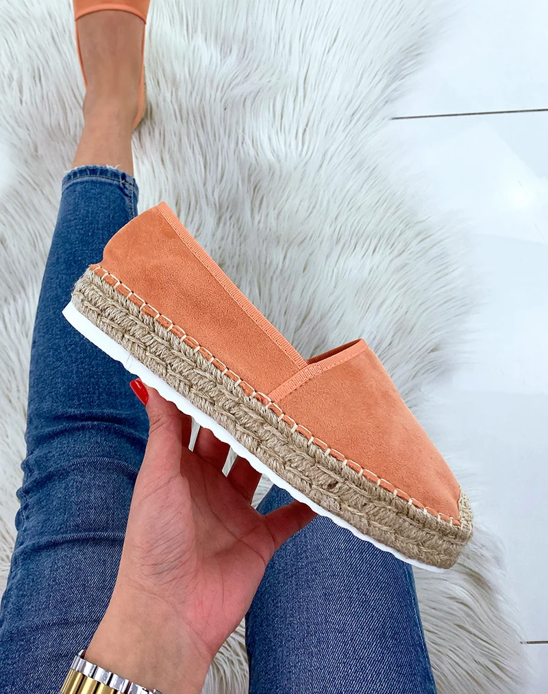 Espadrilles en jute et en suédine corail