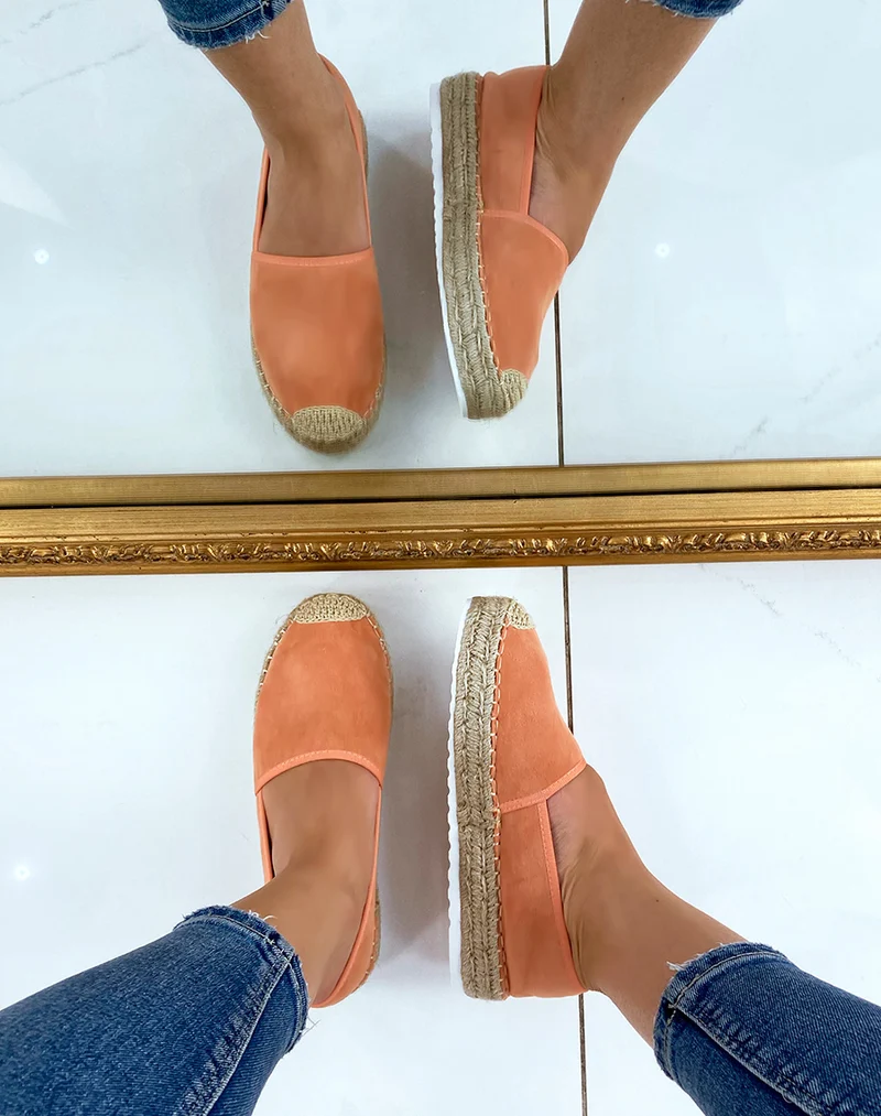 Espadrilles en jute et en suédine corail