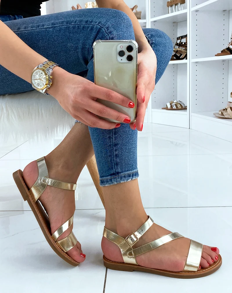 Nu-pieds dorés à brides asymétriques