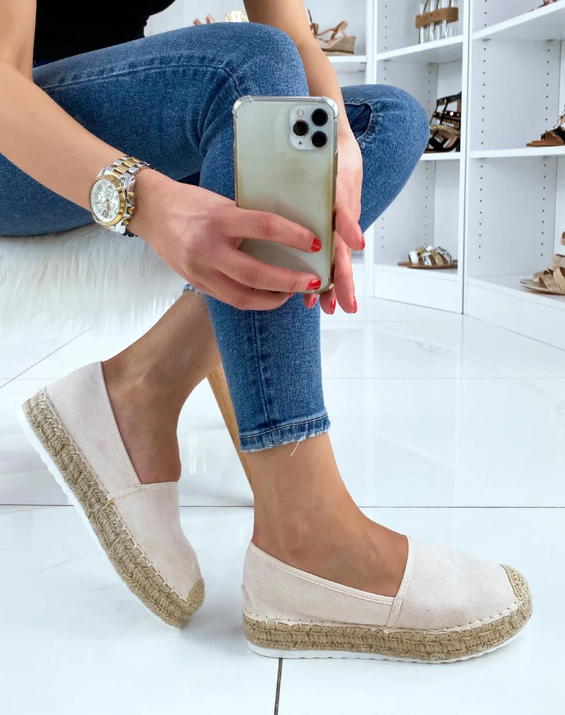 Espadrilles en jute et en suédine beige