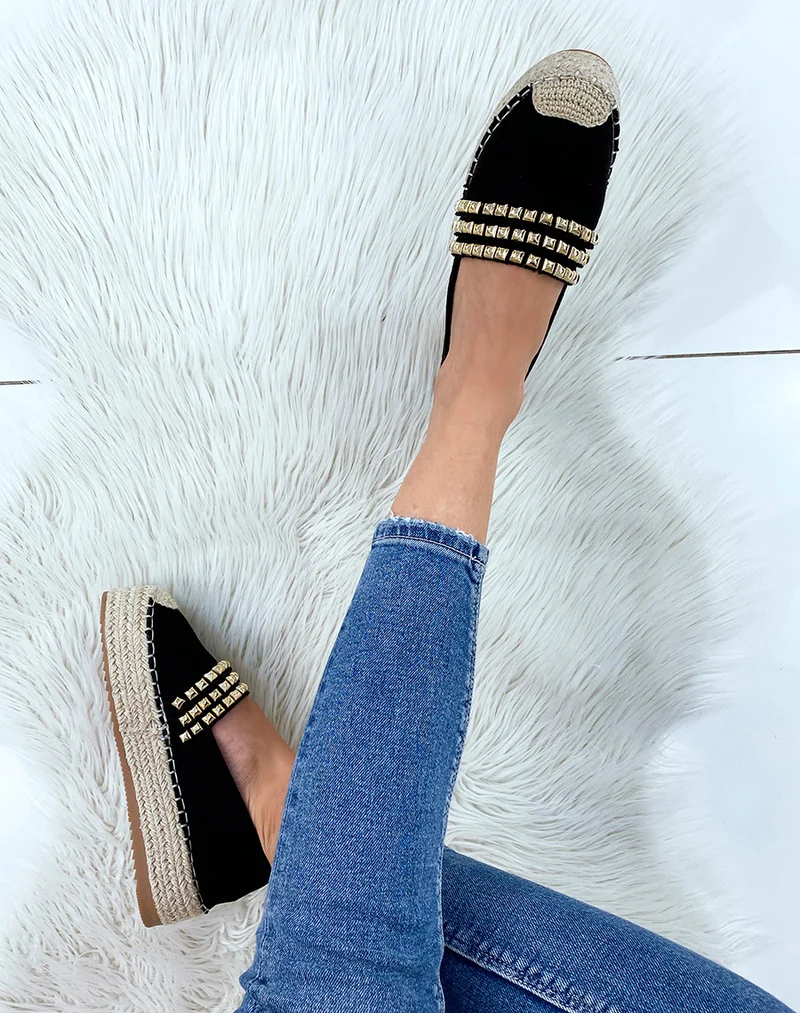 Espadrilles en suédine noire à détail clouté