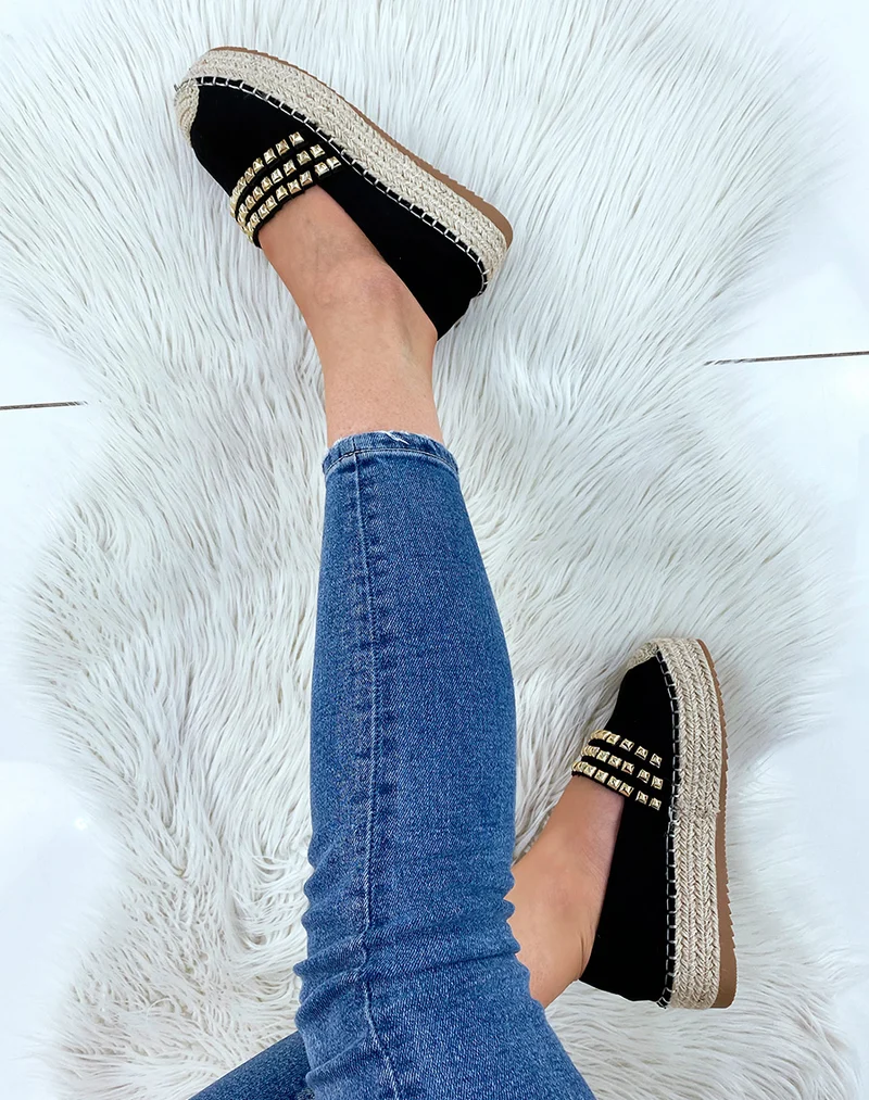 Espadrilles en suédine noire à détail clouté