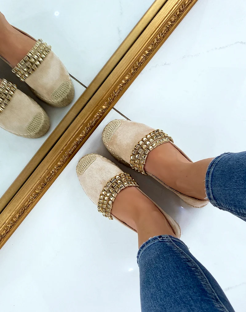 Espadrilles en suédine beige à détail clouté