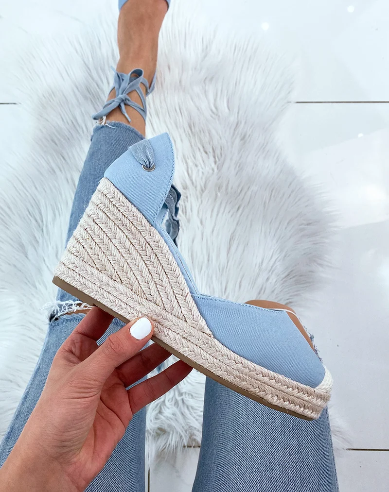 Espadrille à talon compensé bleue