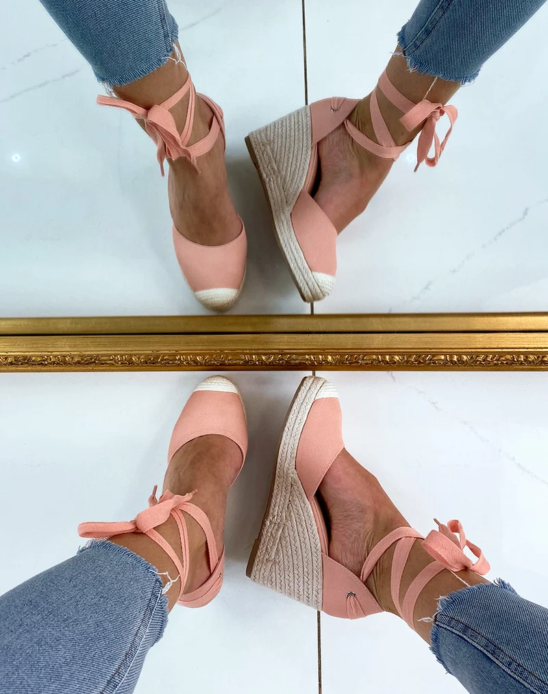 Espadrille à talon compensé rose