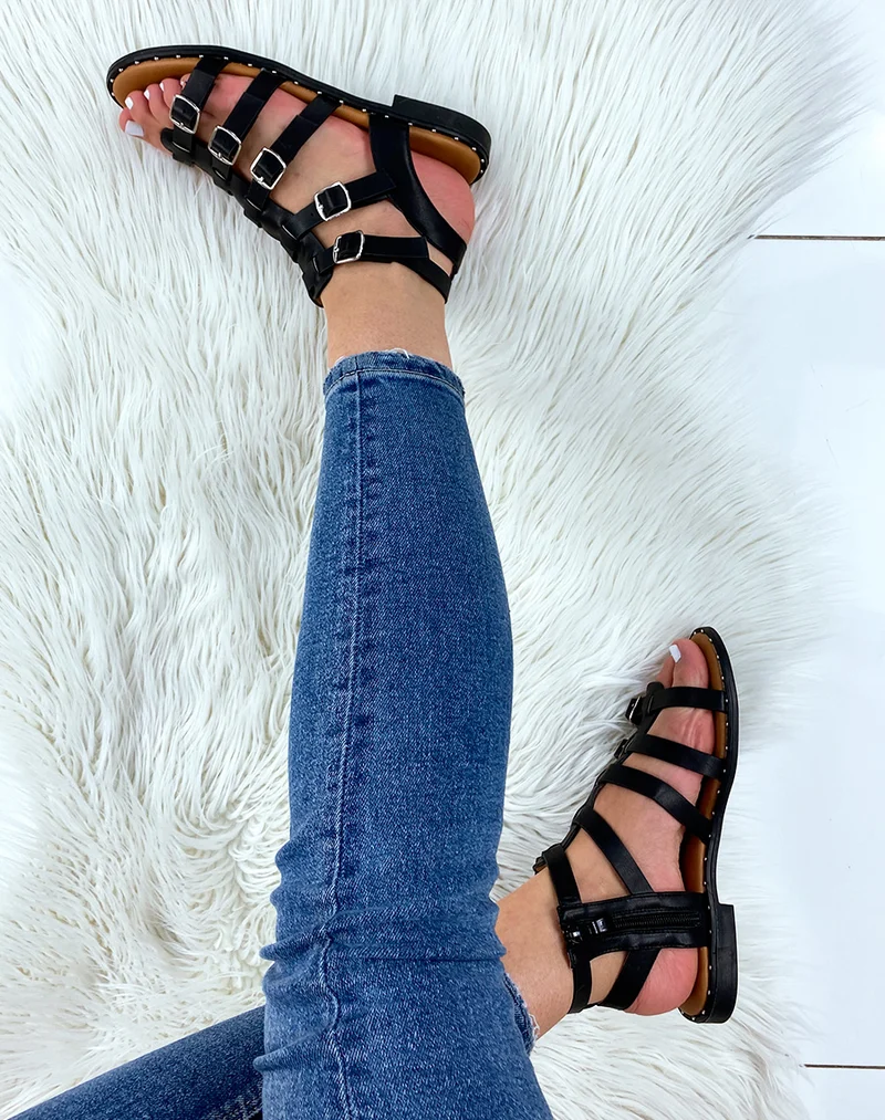 Nu-pieds noirs style spartiate