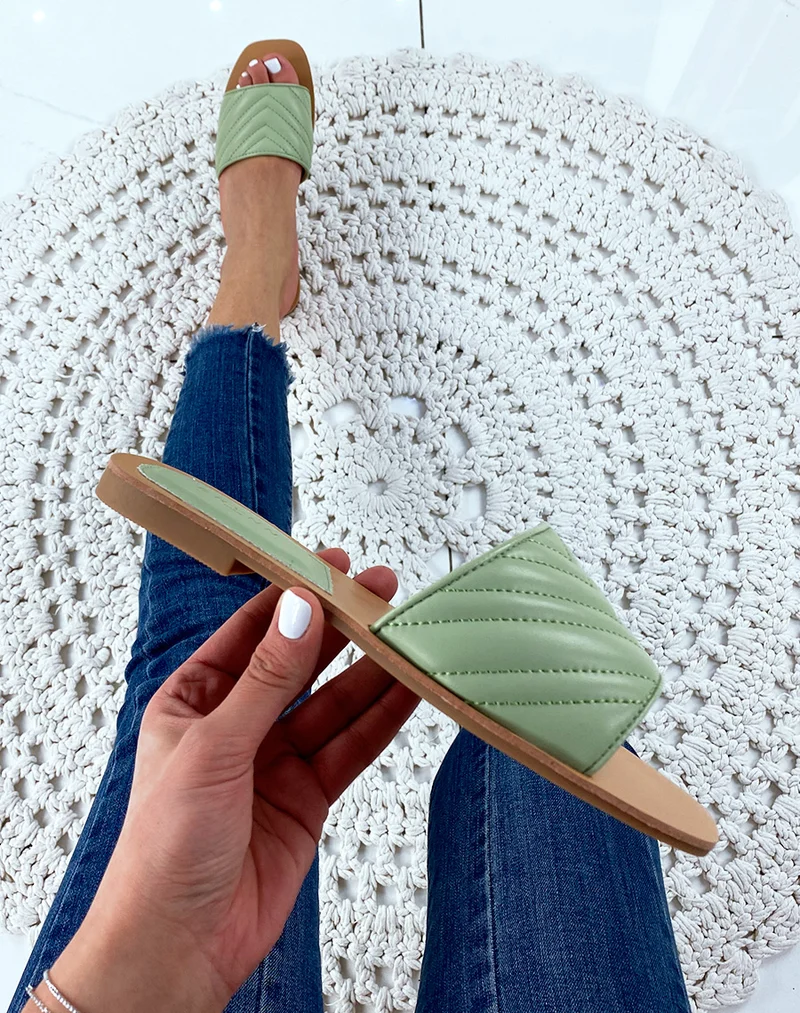 Mule en simili cuir vert