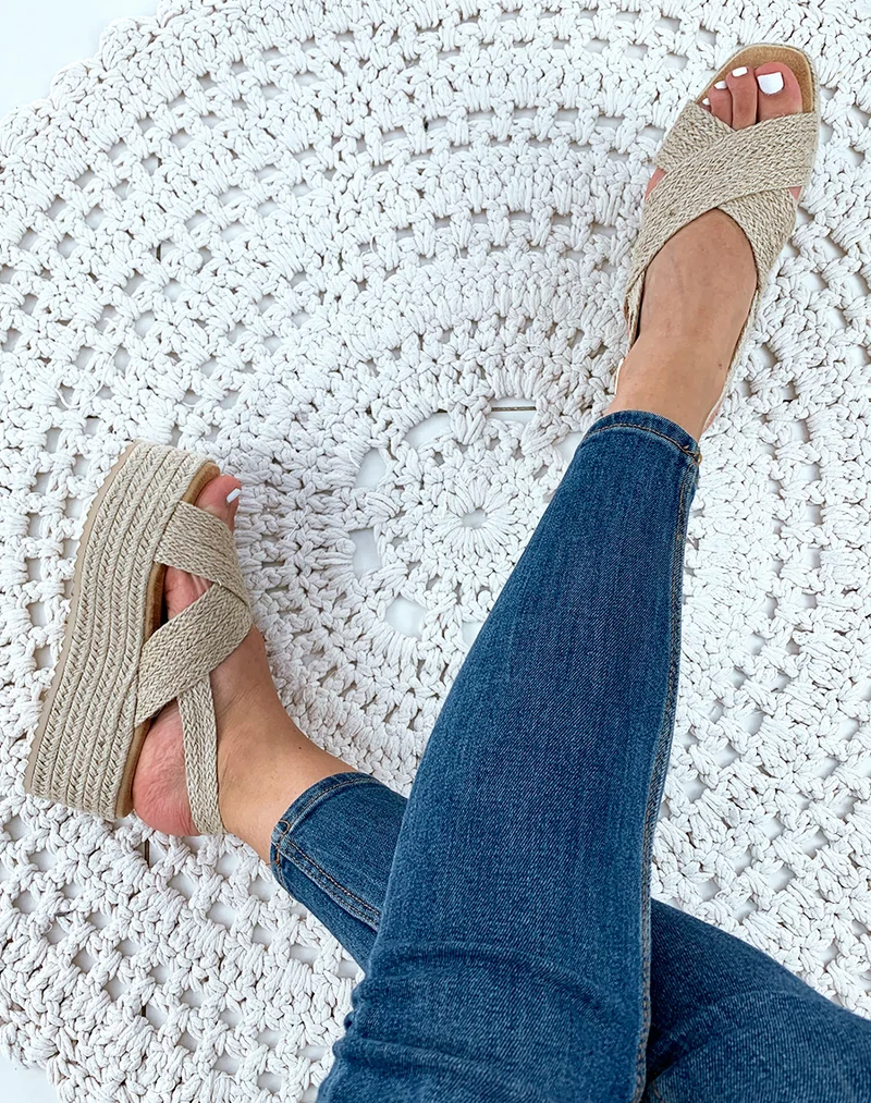 Espadrilles compensées en raphia beige