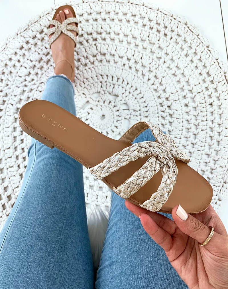 Nu-pied à brides tressées beige ouverte