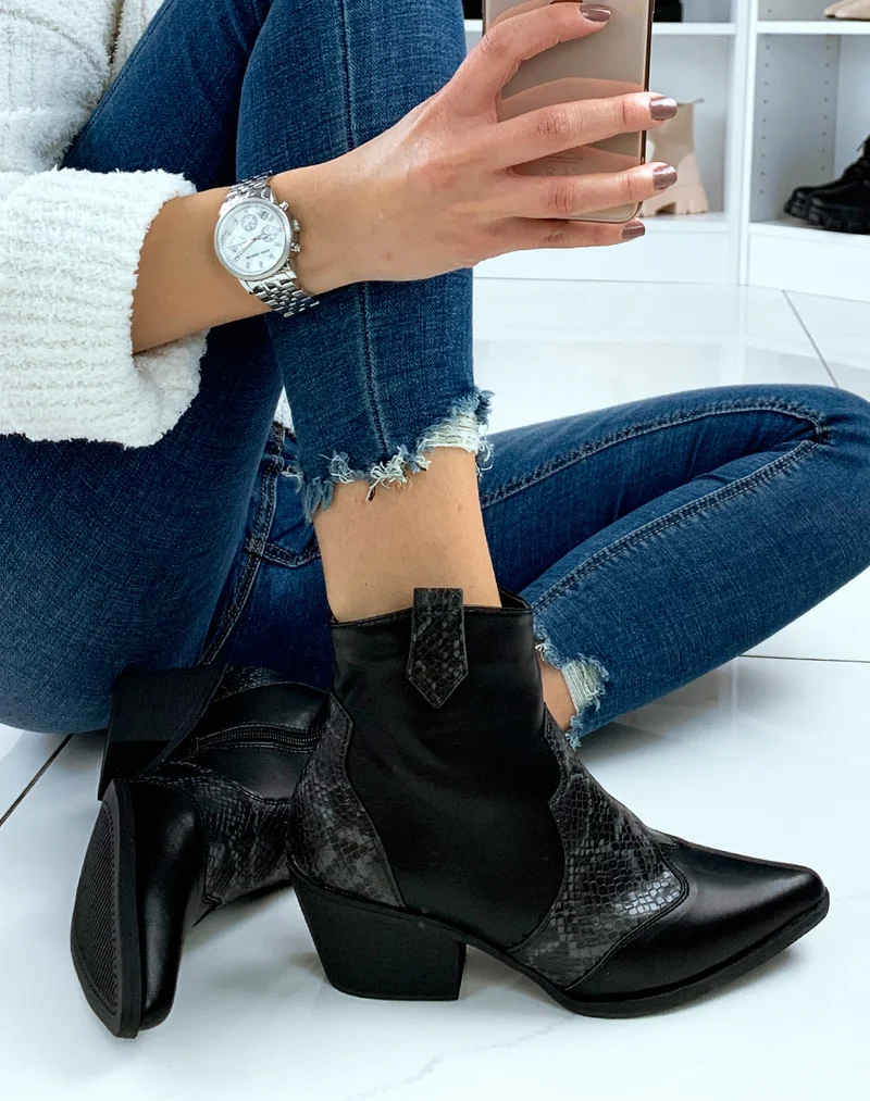 Santiags basses noires et effet snake