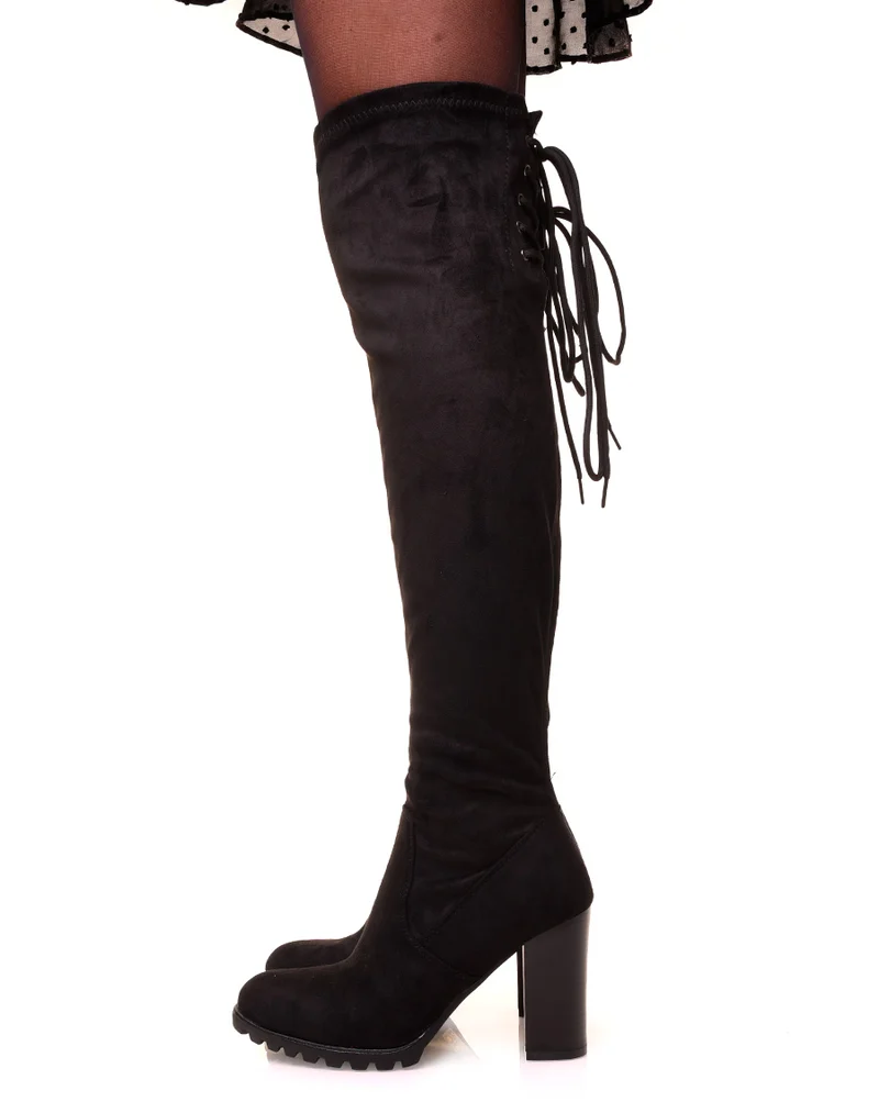 Cuissardes à talons en suédines noires