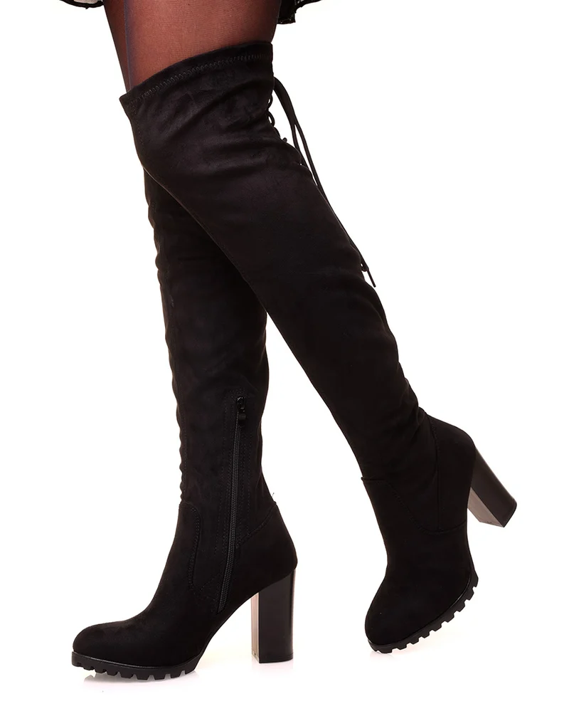 Cuissardes à talons en suédines noires
