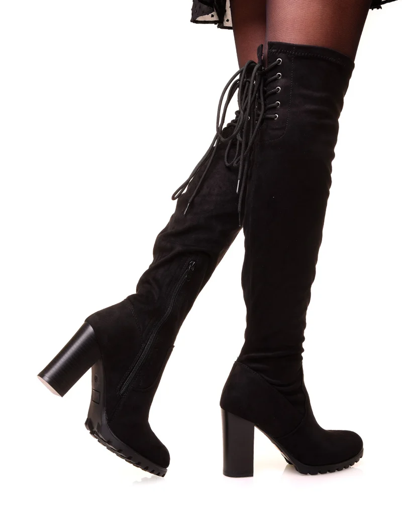 Cuissardes à talons en suédines noires