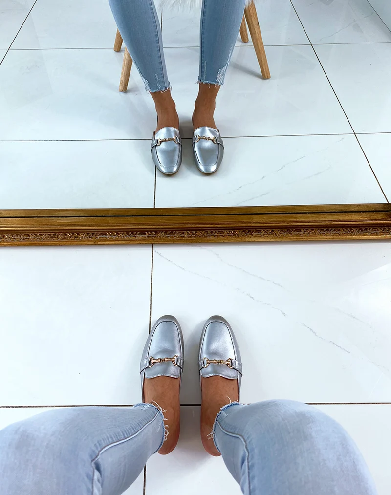 Mocassins ouvertes silver et chaines