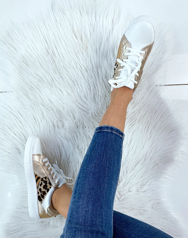 Basket blanche et beige à motifs animaliers