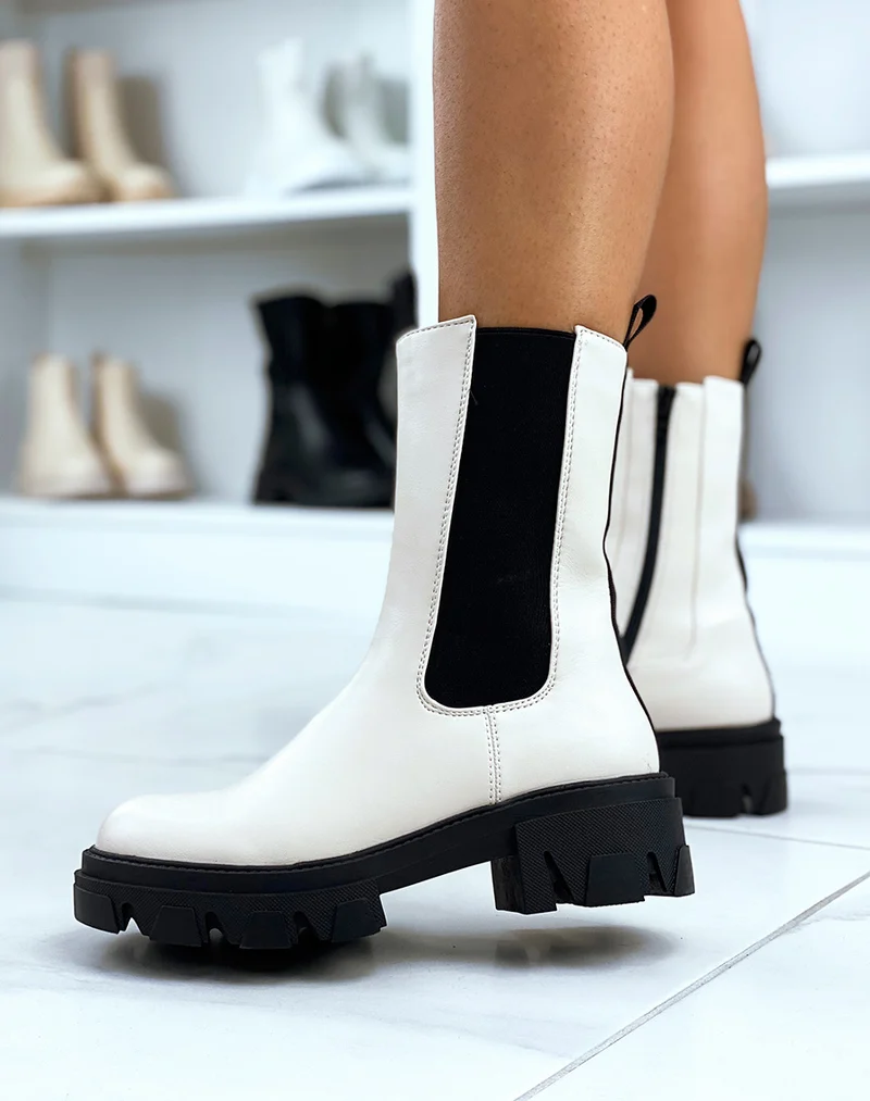 Bottines hautes beiges