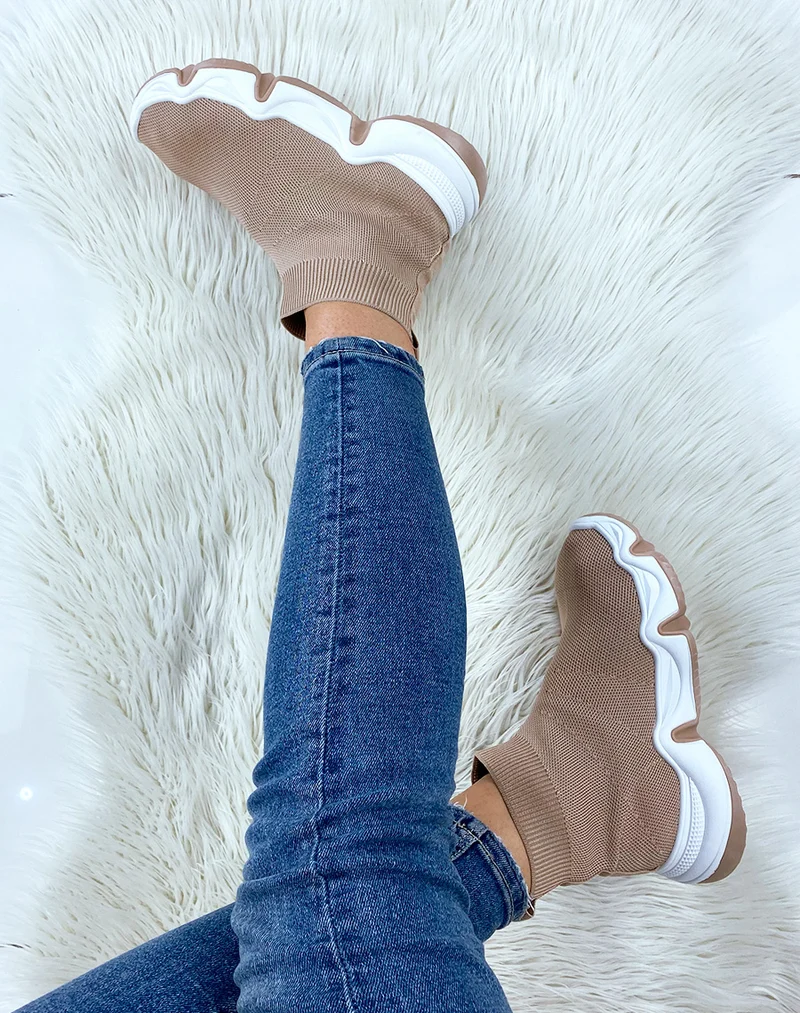 Baskets chaussette beige