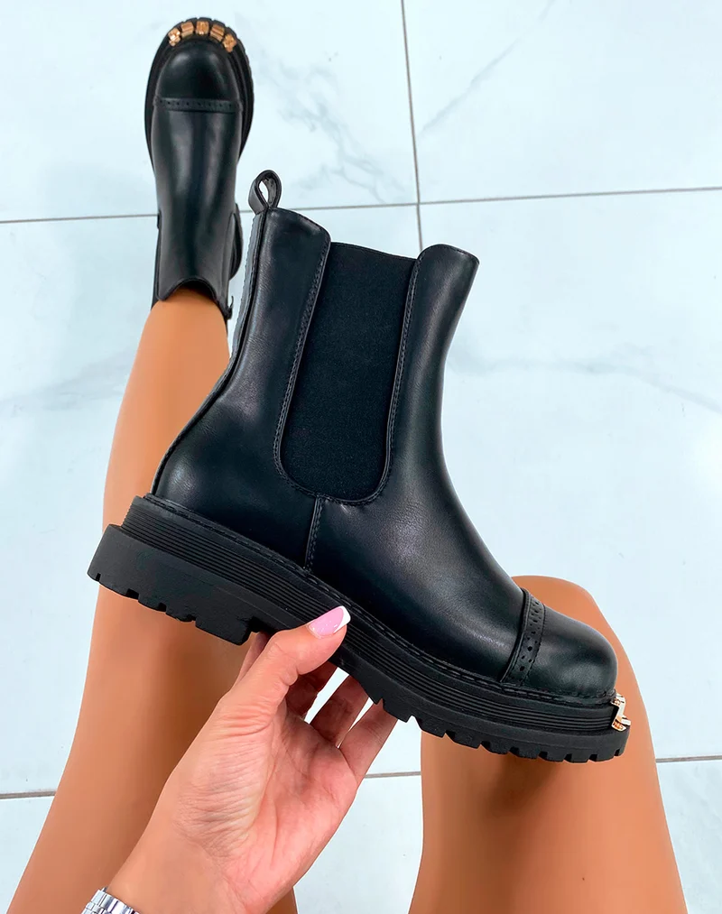 Bottines Noires Chelsea Tendance avec Détails Dorés
