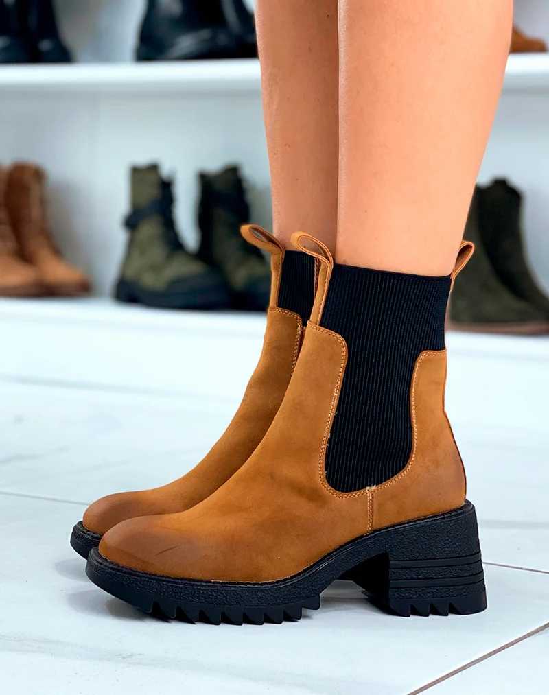 Bottines Chic Camel : Talon subtil & Élastique